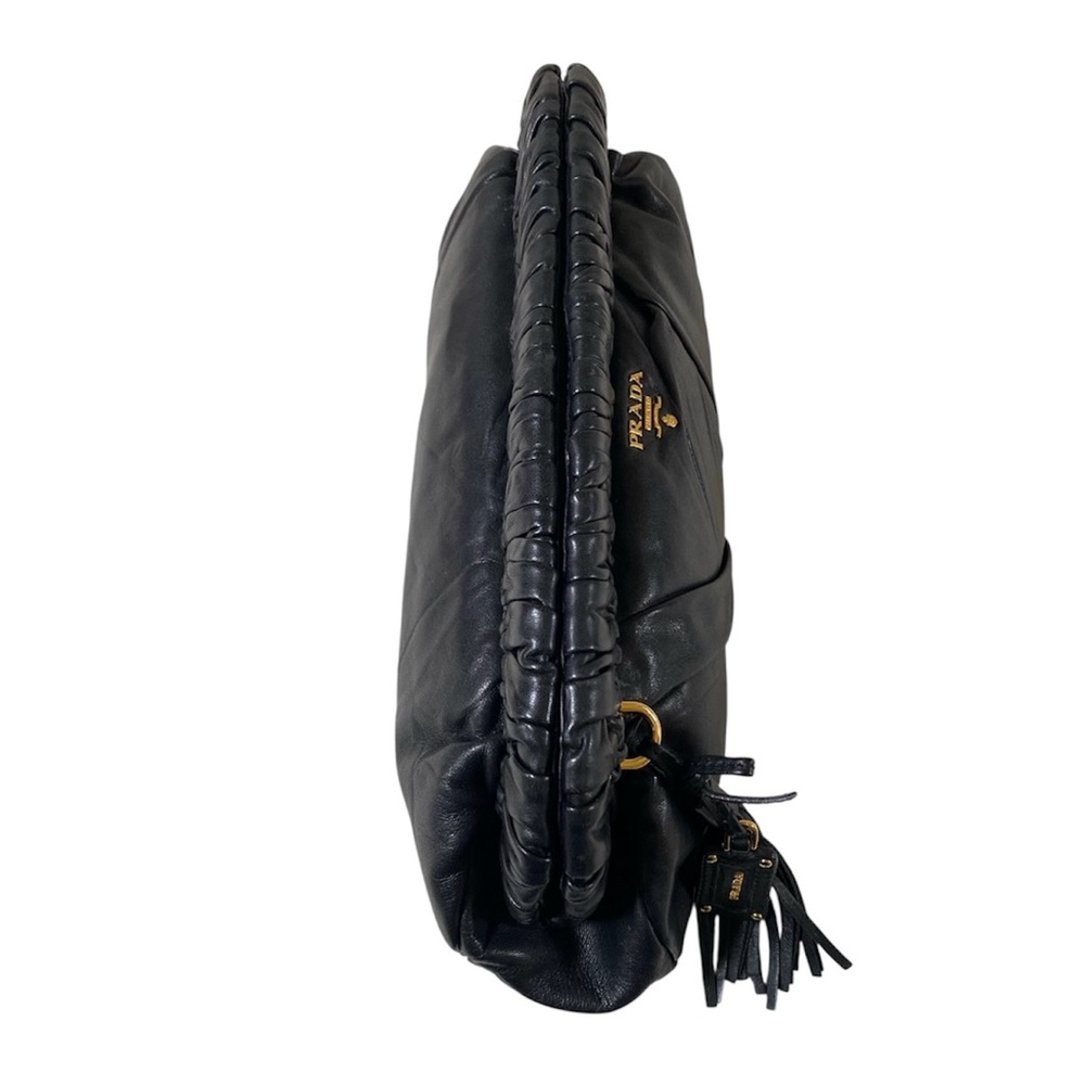 AUTHENTIC VINTAGE PRADA NAPPA LEATHER PLEATED POCHETTE CLUTCH, BLACK - Picture 7 of 15